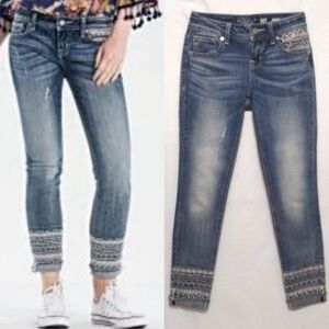Miss Me Y2K Glam Rock Embroidered Light Wash Mid Rise Ankle Skinny Jeans Size 24